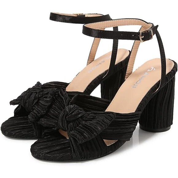 Women's 3.7 black Inches  Block Heeled Sandal Wedding Party Dress Shoes - Picture 3 of 9